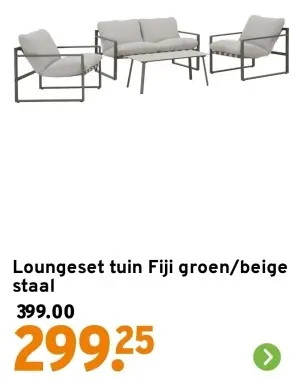Aanbieding: Loungeset tuin Fiji groen/beige staal