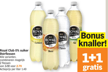 Aanbieding: Royal Club 0% suiker literflessen