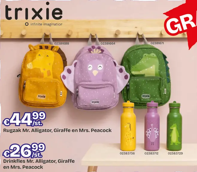 Promotie: Rugzak Mr. Alligator, Giraffe en Mrs. Peacock