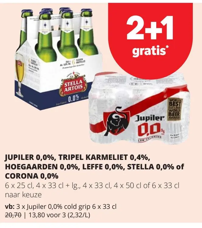 Promotie: Jupiler 0,0%, Tripel Karmeliet 0,4%, Hoegaarden en meer