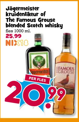 Aanbieding: Jägermeister kruidenlikeur of The Famous Grouse blended scotch whisky