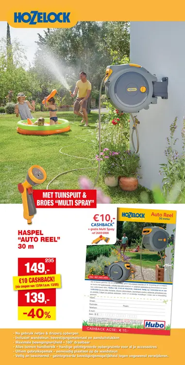 Promotie: Hozelock Auto Reel muurhaspel met tuinslang 30m + multi spraygun