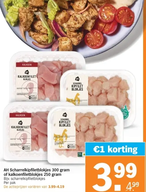 Aanbieding: Scharrelkipfiletblokjes of kalkoenfiletblokjes