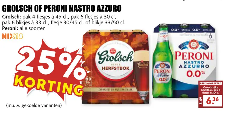 Aanbieding: Grolsch of Peroni Nastro Azzurro