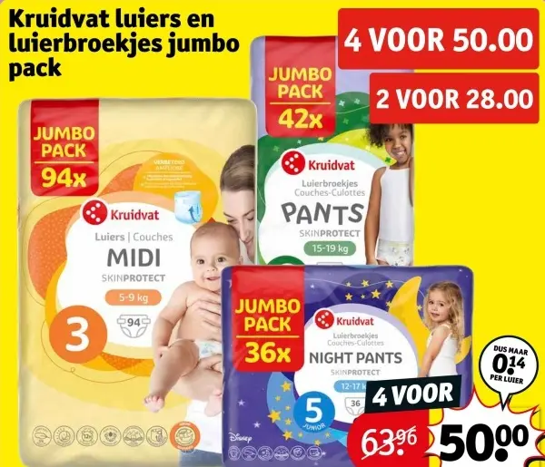 Aanbieding: Kruidvat luiers en luierbroekjes jumbo pack