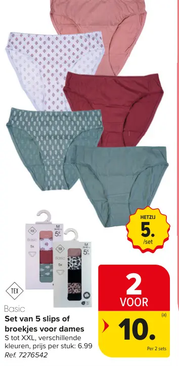 Promotie: Set van 5 slips of broekjes voor dames