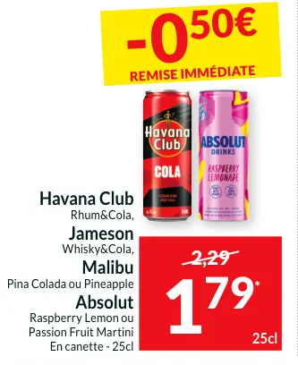 Offre: Havana Club, Jameson, Malibu, Absolut