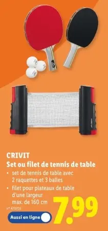 Offre: Set ou filet de tennis de table