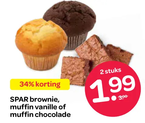 Aanbieding: Brownie, muffin vanille of muffin chocolade