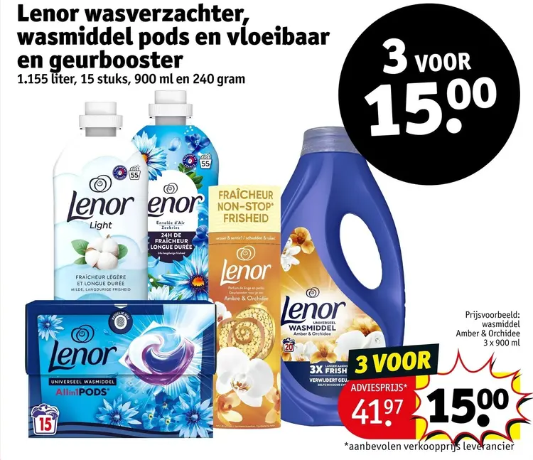 Aanbieding: Wasverzachter, wasmiddel pods en vloeibaar en geurbooster