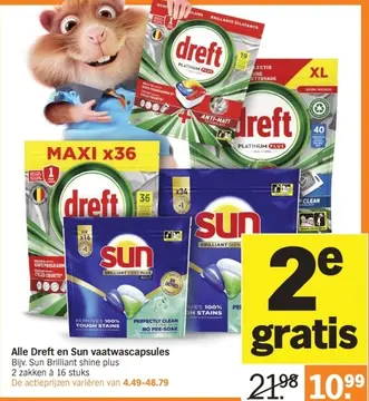 Aanbieding: Alle Dreft en Sun vaatwascapsules