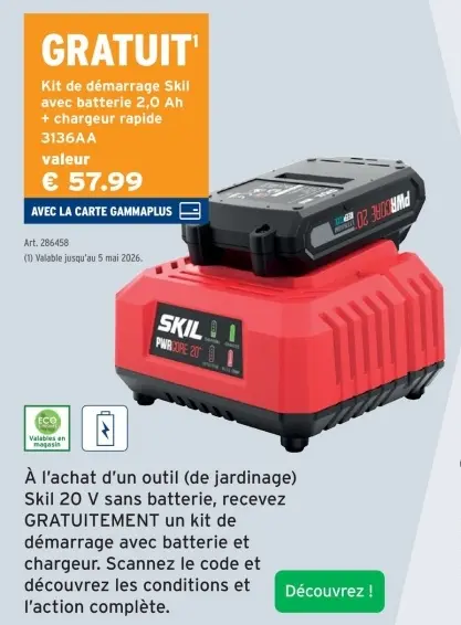 Offre: Kit de démarrage Skil avec batterie 2,0 Ah