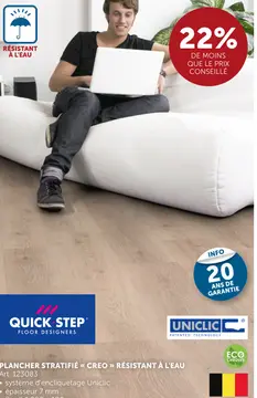 Offre: PLANCHER STRATIFIÉ CREO RÉSISTANT À L'EAU