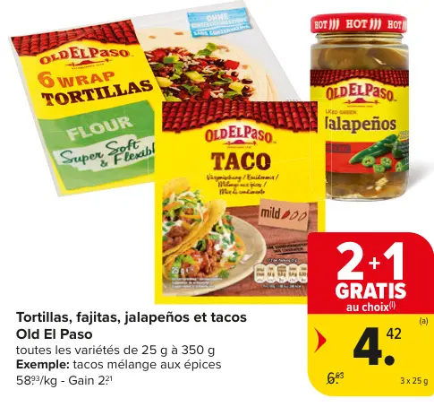 Offre: Tortillas, fajitas, jalapeños et tacos