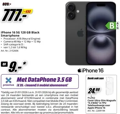 Promotie: iPhone 16 5G 128 GB Black Smartphone