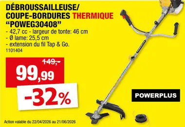 Offre: Powerplus EG POWEG30408 benzine bosmaaier 42,7cc