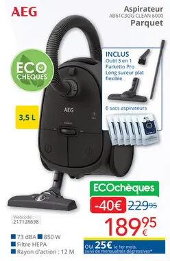 Offre: Aspirateur AB61C3GG CLEAN 6000 Parquet