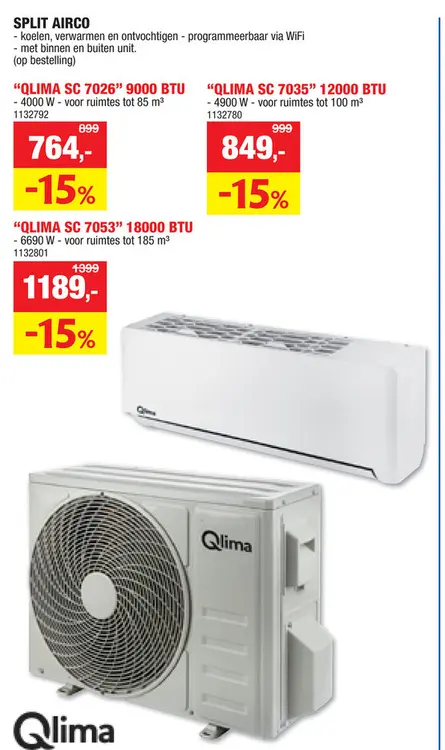 Promotie: Split airco "Qlima sc 7026" 9000 btu