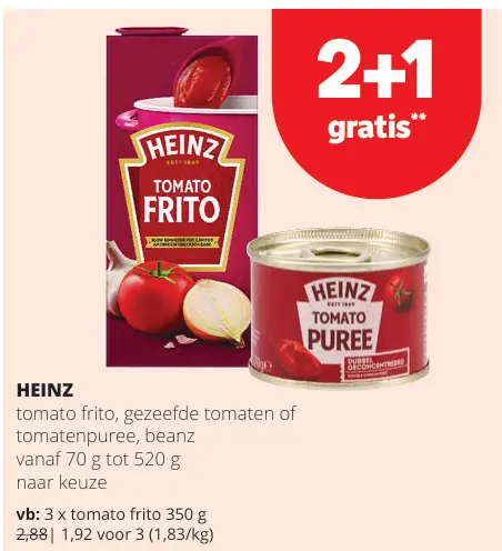 Promotie: Heinz tomato frito, gezeefde tomaten 