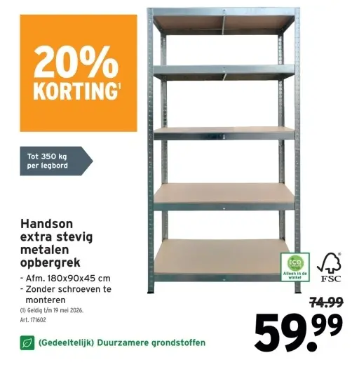Promotie: Handson extra stevig metalen opbergrek