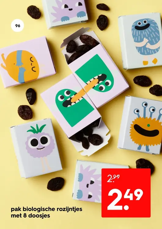 Aanbieding: Pak biologische rozijntjes met 8 doosjes