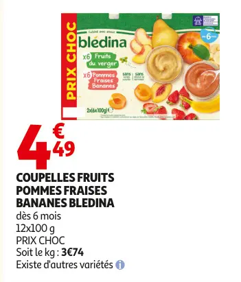 Offre: Coupelles fruits pommes fraises bananes