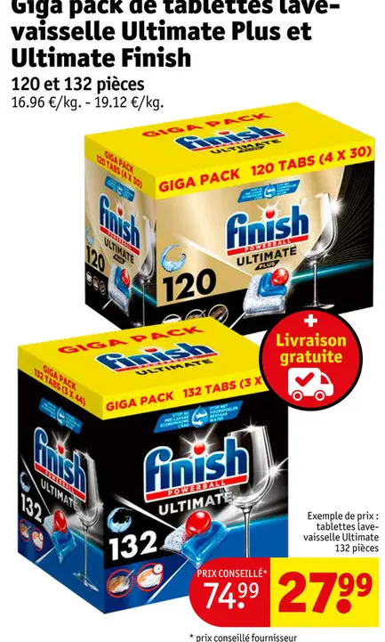 Offre: Giga pack de tablettes lave-vaisselle Ultimate Plus et Ultimate Finish