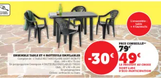 Aanbieding: ENSEMBLE TABLE ET FAUTEUILS EMPILABLES