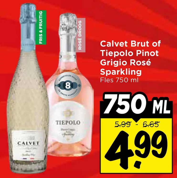 Aanbieding: Calvet Brut of Tiepolo Pinot Grigio Rosé Sparkling