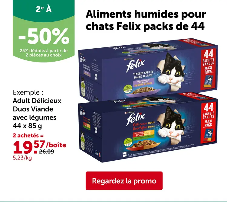 Offre: Aliments humides pour chats Felix packs de 44