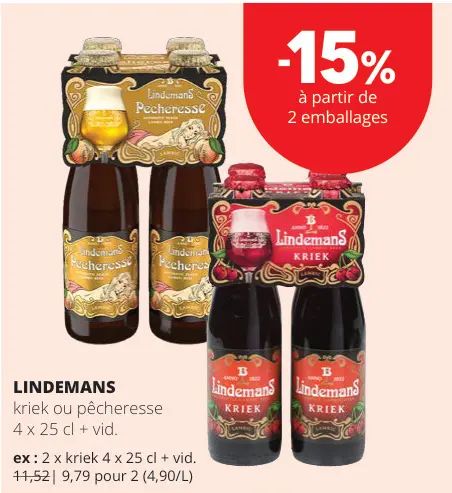 Offre: LINDEMANS kriek ou pêcheresse