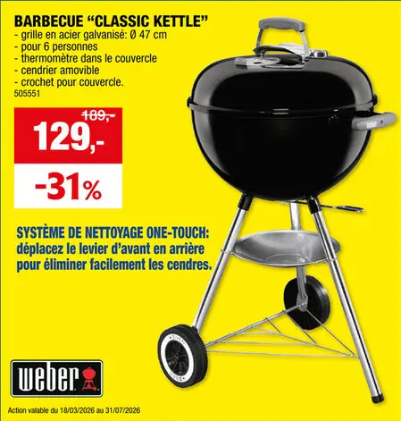 Offre: Weber Classic Kettle barbecue boule 47cm