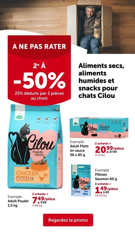 Offre: Aliments secs, aliments humides et snacks pour chats Cilou