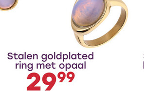 Aanbieding: Stalen goldplated ring met opaal ovaal