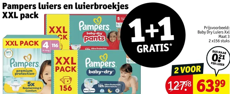 Aanbieding: Pampers luiers en luierbroekjes XXL pack