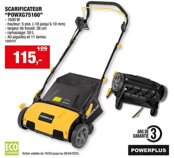 Offre: Powerplus POWXG75160 scarificateur électrique 1600W 36cm
