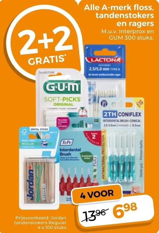 Aanbieding: Alle A-merk floss, tandenstokers en ragers