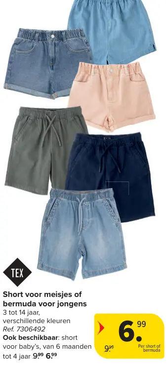 Promotie: Short voor meisjes of bermuda voor jongens