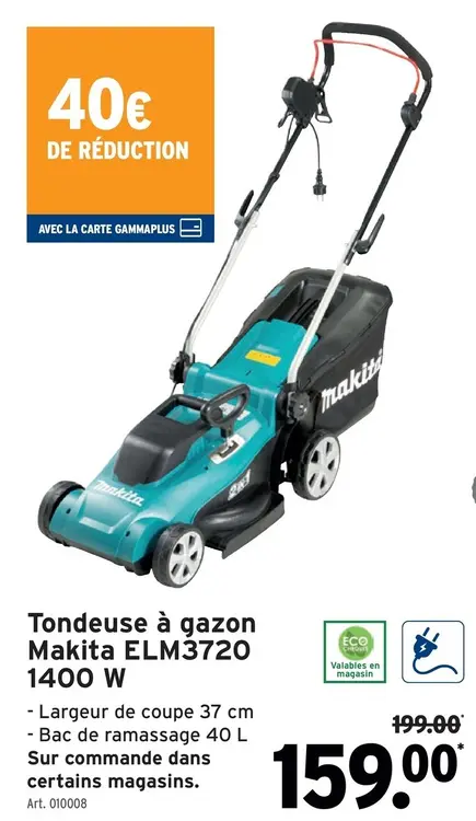 Offre: Tondeuse à gazon Makita ELM3720