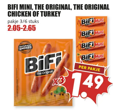 Aanbieding: Bifi mini, the original, chicken of turkey
