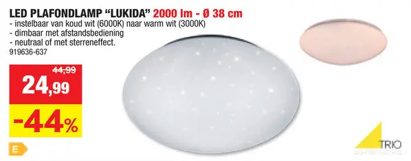 Aanbieding: Trio Lukida LED plafondlamp 18W met afstandsbediening dimbaar wit