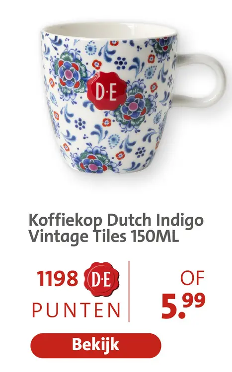 Aanbieding: Koffiekop Dutch Indigo Vintage Tiles