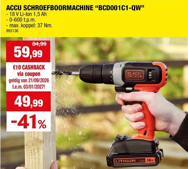 Promotie: Accu schroefboormachine "BCD001C1-QW"