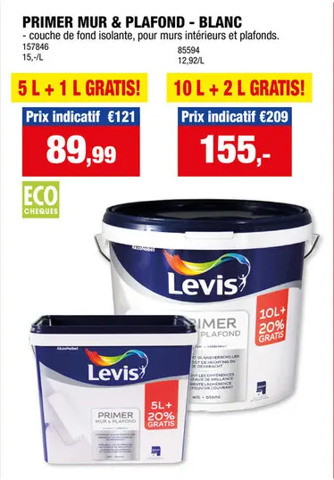 Offre: Levis primer mur & plafond 5+1 l blanc