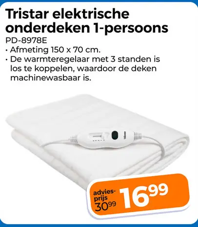 Aanbieding: Tristar elektrische onderdeken 1-persoons
