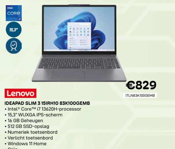 Promotie: Ideapad slim 3 15irh10 83k100gemb