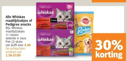 Aanbieding: Whiskas maaltijdzakjes of Pedigree snacks