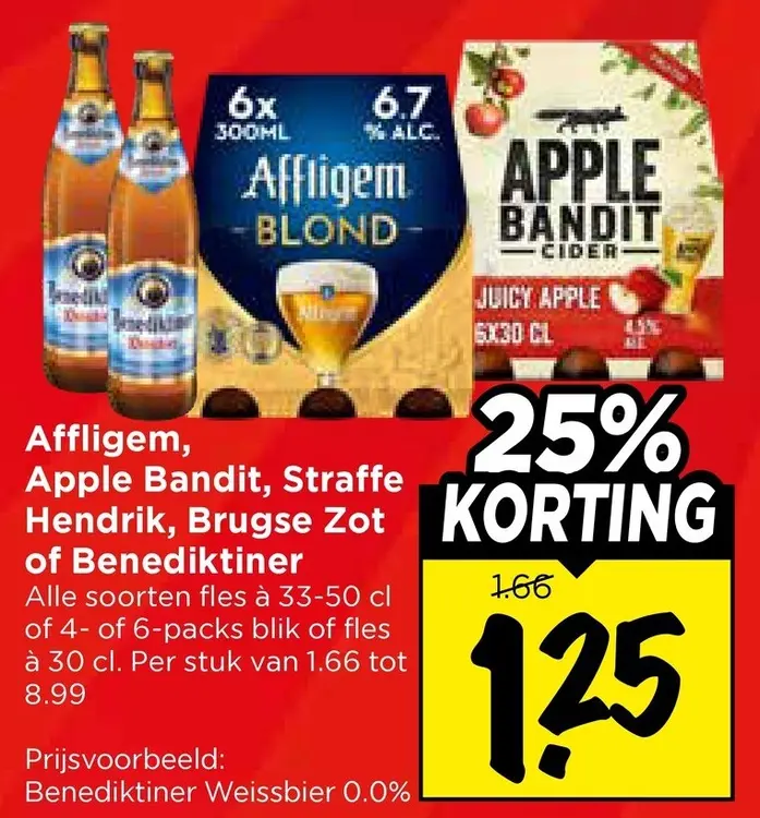 Aanbieding: Affligem, Apple Bandit, Straffe Hendrik, Brugse Zot of Benediktiner