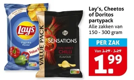 Aanbieding: Lay's, Cheetos of Doritos partypack