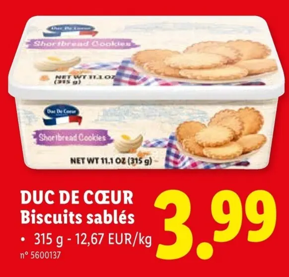 Offre: Duc de Cœur Biscuits sablés